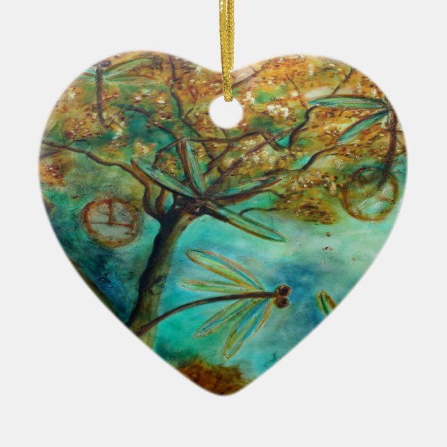 Dragonfly Flirtation Ceramic Ornament (Front)