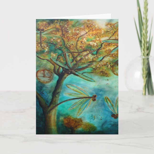 Dragonfly Flirtation Holiday Card (Front)