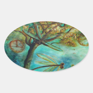 Dragonfly Flirtation Oval Sticker