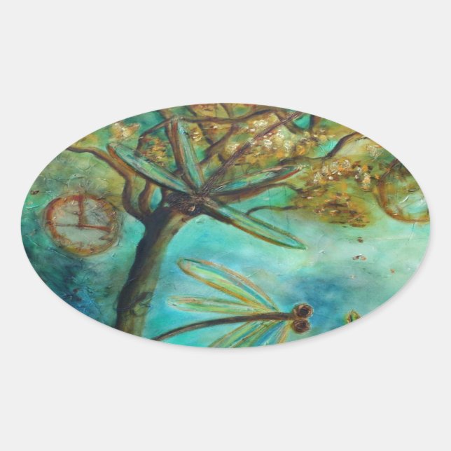 Dragonfly Flirtation Oval Sticker (Front)