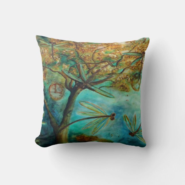 Dragonfly Flirtation Throw Pillow (Front)