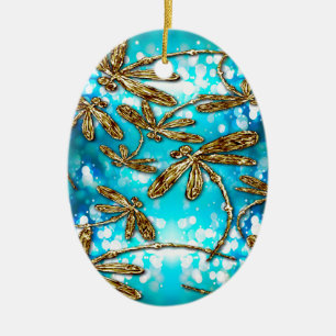 Dragonfly Flit Bubbles Ceramic Ornament