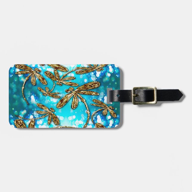 Dragonfly Flit Bubbles Luggage Tag (Front Horizontal)