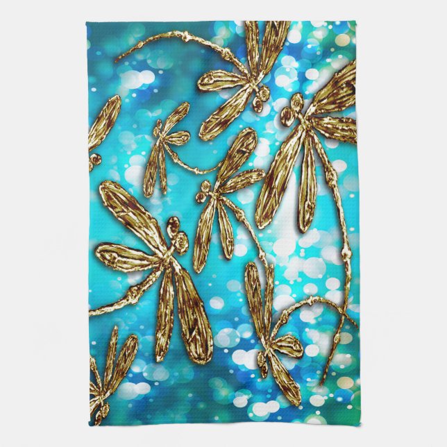 Dragonfly Flit Bubbles Tea Towel (Vertical)