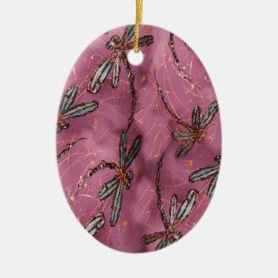 Dragonfly Flit Dusky Rose Ceramic Ornament