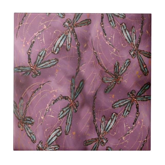 Dragonfly Flit Dusky Rose Ceramic Tile (Front)