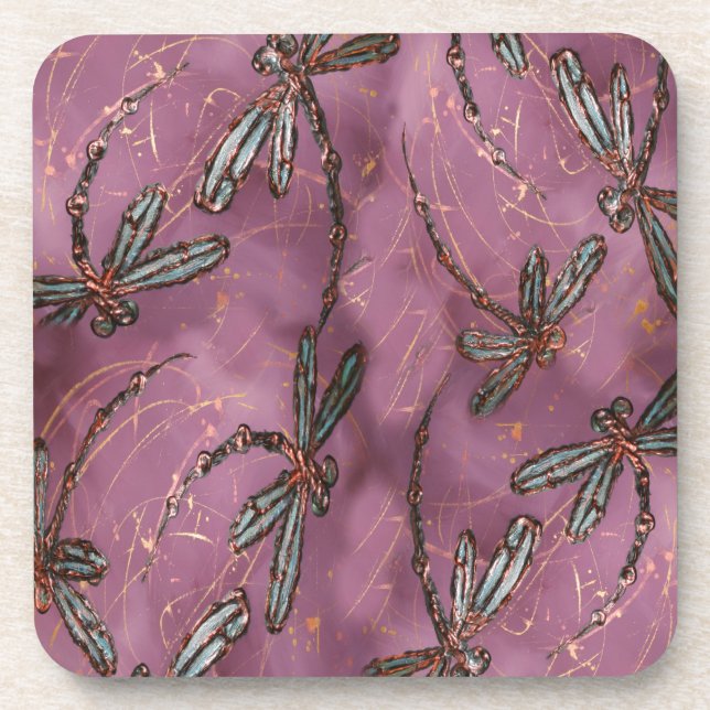 Dragonfly Flit Dusky Rose Coaster (Front)