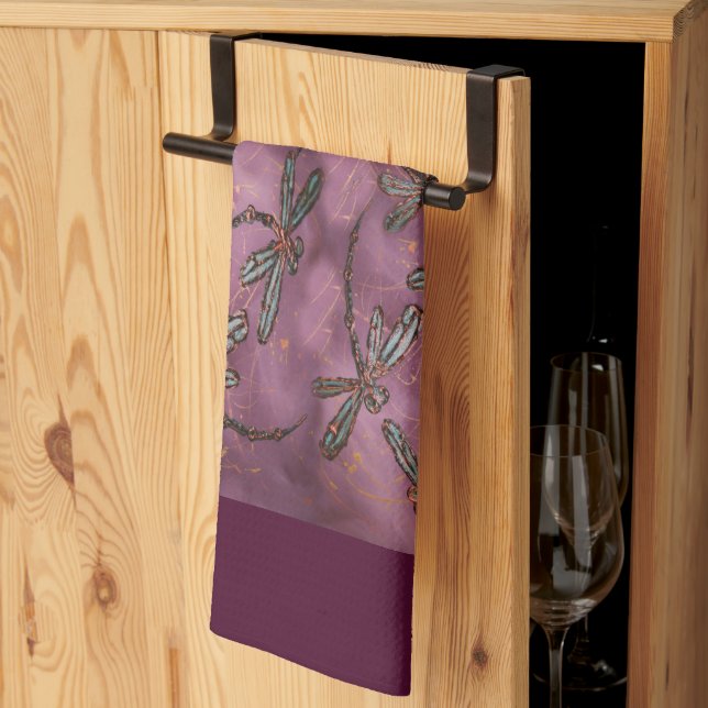 Dragonfly Flit Dusky Rose Kitchen Towel (Thirds Fold)