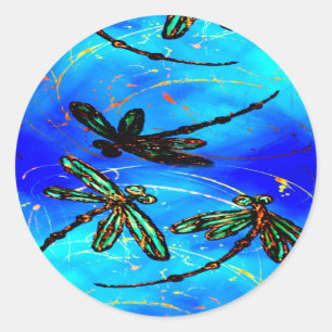 Dragonfly Flit Electric Blue Classic Round Sticker