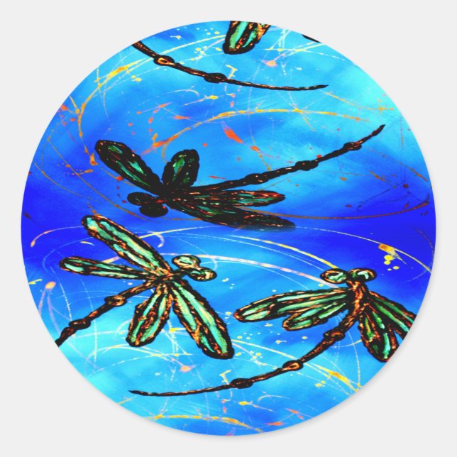 Dragonfly Flit Electric Blue Classic Round Sticker (Front)