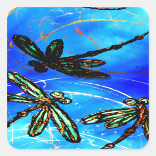 Dragonfly Flit Electric Blue Square Sticker