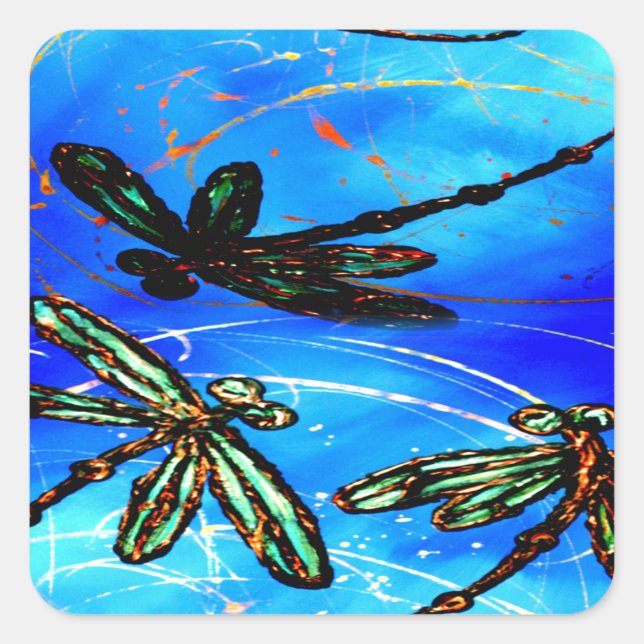 Dragonfly Flit Electric Blue Square Sticker (Front)