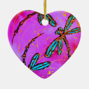 Dragonfly Flit Electric Pink Ceramic Ornament