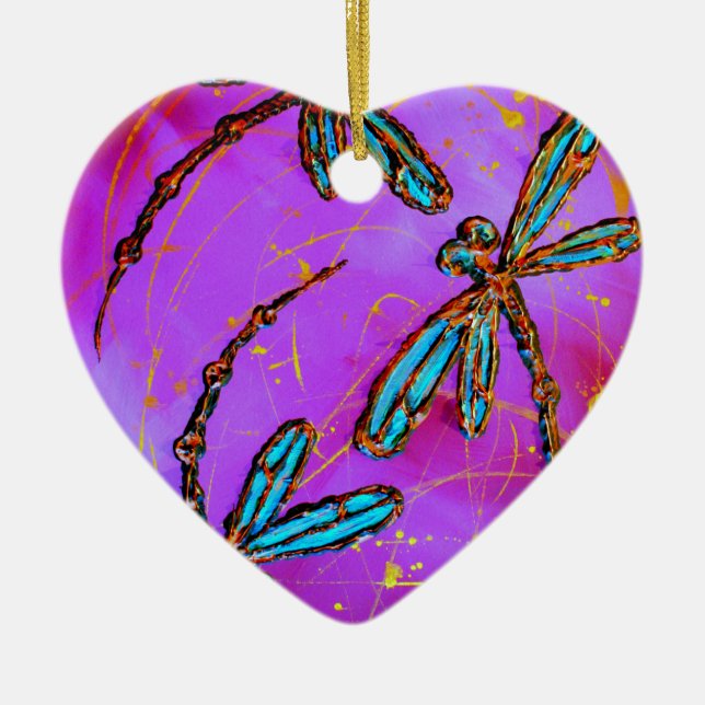 Dragonfly Flit Electric Pink Ceramic Ornament (Front)