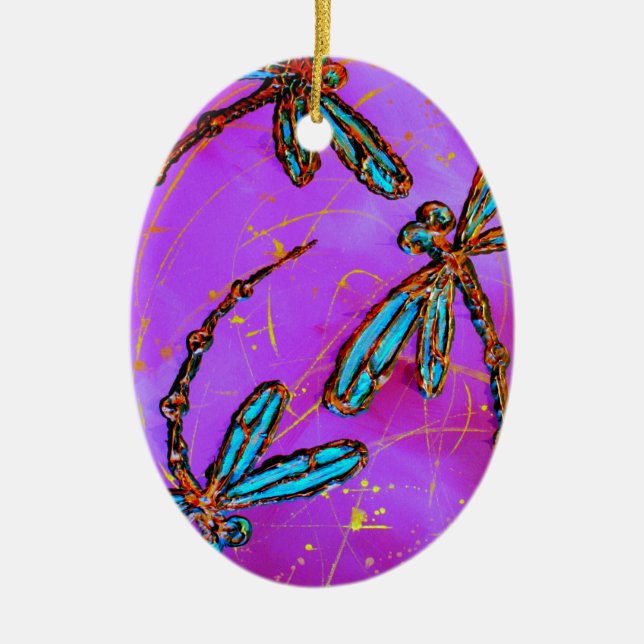 Dragonfly Flit Electric Pink Ceramic Tree Decoration (Front)