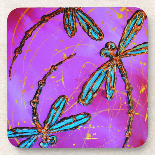 Dragonfly Flit Electric Pink Coaster (Front)