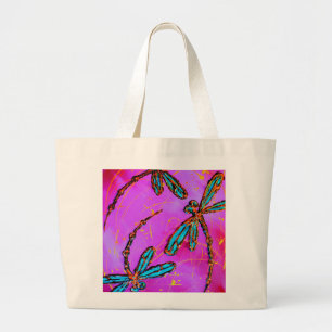 Dragonfly Flit Electric Pink Large Tote Bag