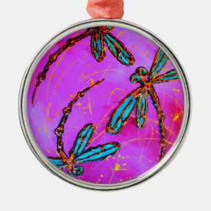 Dragonfly Flit Electric Pink Metal Tree Decoration