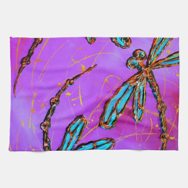 Dragonfly Flit Electric Pink Tea Towel (Horizontal)