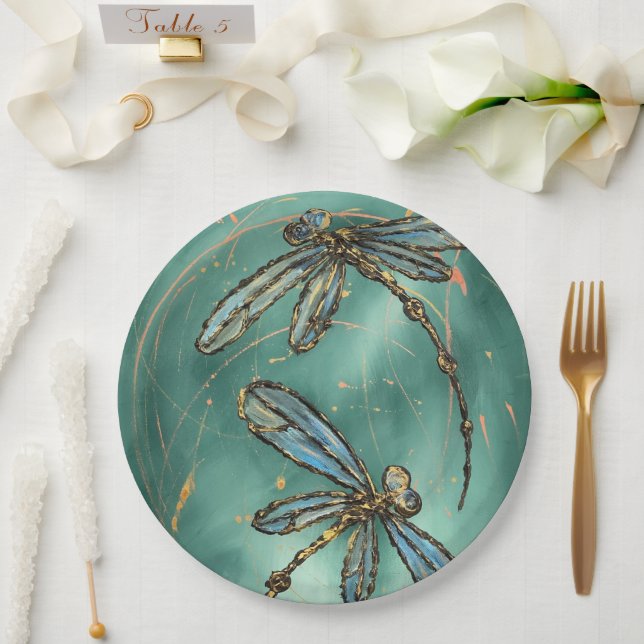 Dragonfly Flit Myrtle Green Paper Plate (Wedding)