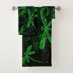 Dragonfly Flit Neon Green Bath Towel Set