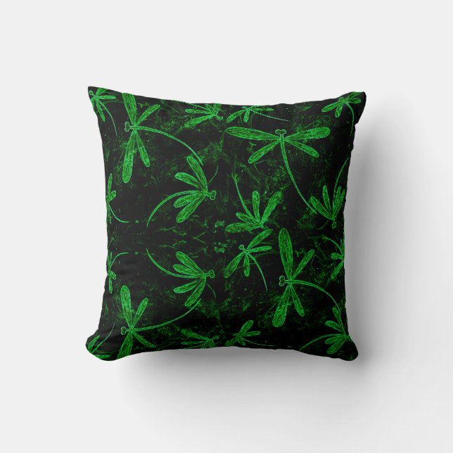 Dragonfly Flit Neon Green Cushion (Front)