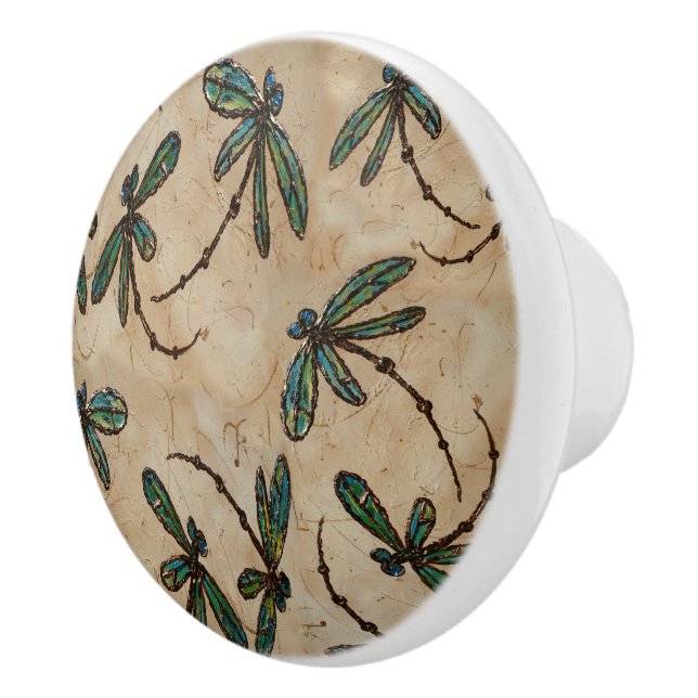 Dragonfly Flit Rustic Cream Ceramic Knob (Right)