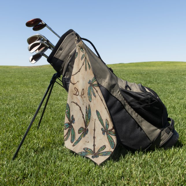 Dragonfly Flit Rustic Cream Golf Towel (Green)