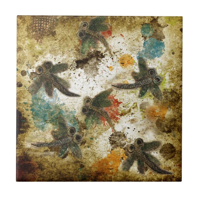 Dragonfly Flit Rustic Splash Ceramic Tile (Front)