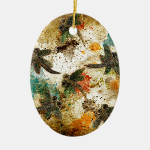 Dragonfly Flit Rustic Splash Ceramic Tree Decoration