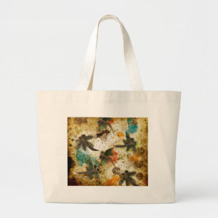 Dragonfly Flit Rustic Splash Large Tote Bag