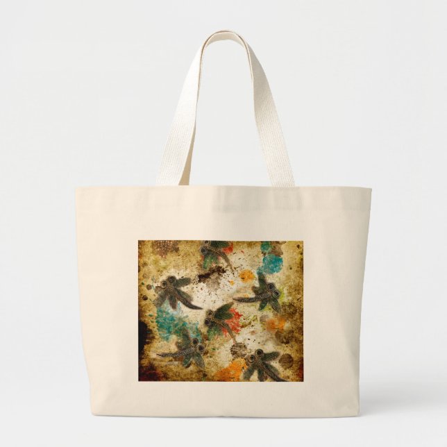 Dragonfly Flit Rustic Splash Large Tote Bag (Front)