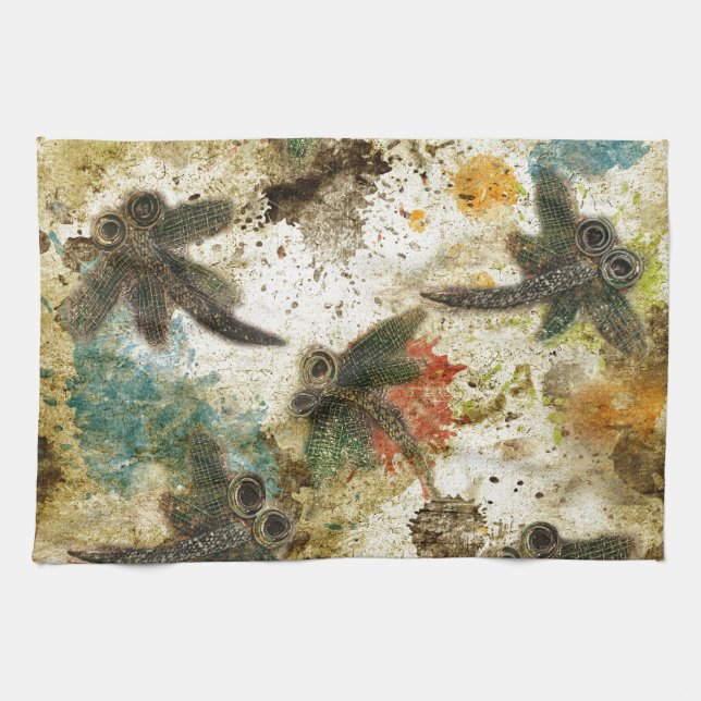 Dragonfly Flit Rustic Splash Tea Towel (Horizontal)