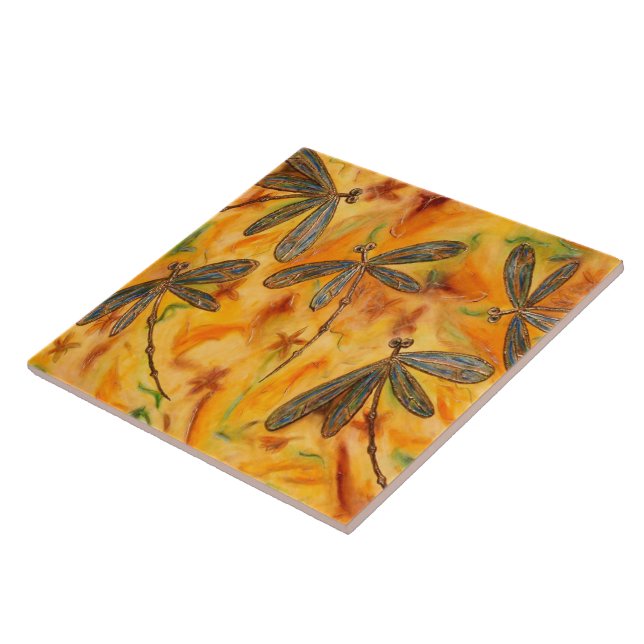 Dragonfly Flit Warm Breeze Ceramic Tile (Side)