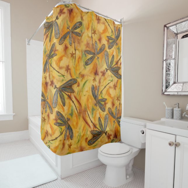 Dragonfly Flit Warm Breeze Shower Curtain (In Situ)