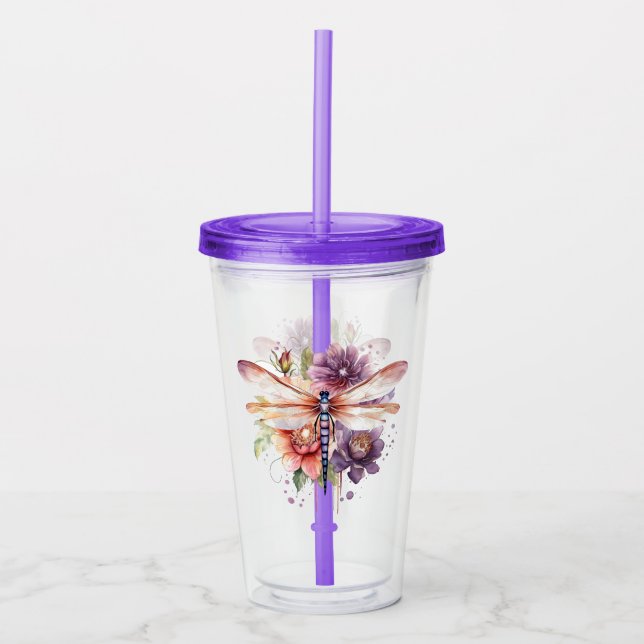 Dragonfly Floral  Acrylic Tumbler (Front)