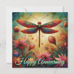 Dragonfly Floral Personalised Anniversary Card