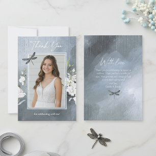 Dragonfly Floral Sweet 16 Dusty Blue ID1310 Thank You Card