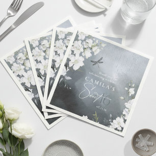 Dragonfly Floral Sweet 16 Thank You Blue ID1310 Napkin