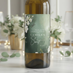 Dragonfly Floral Sweet 16 Thank You ID1310 Wine Label