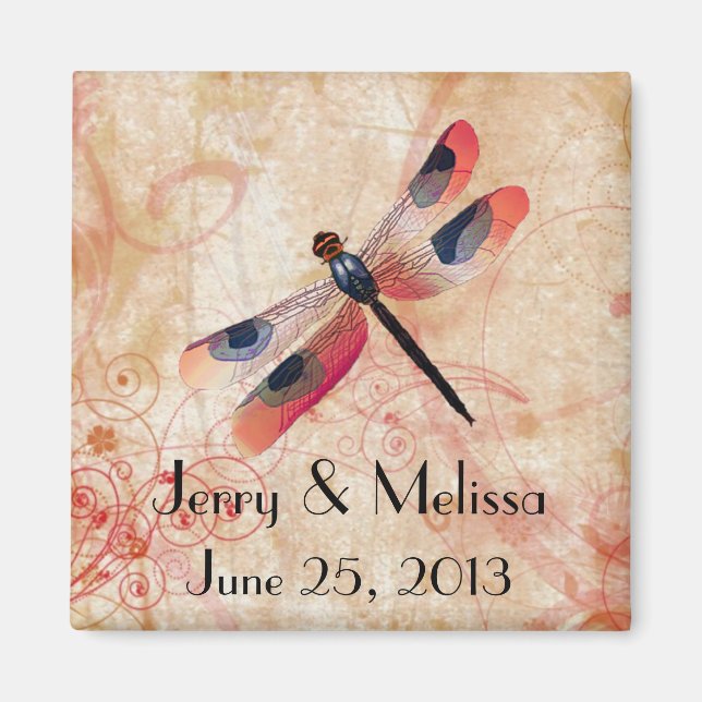 Dragonfly Flourish Wedding Favour Magnet (Front)