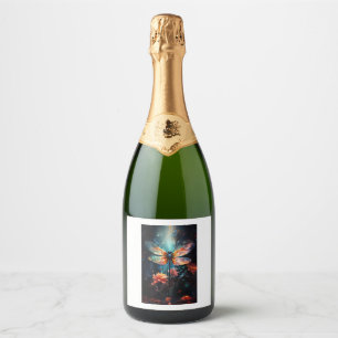 Dragonfly Flower Art - Stained Glass Sparkling Wine Label