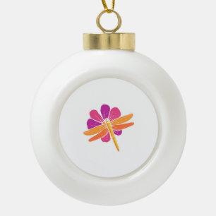 Dragonfly Flower Botanist Gift Ceramic Ball Christmas Ornament