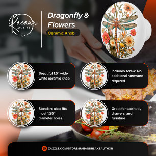 Dragonfly & Flowers Ceramic Knob