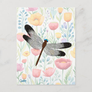 Dragonfly & Flowers - Postcard