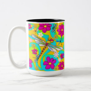 DragonFly & Flowers  Two-Tone Coffee Mug