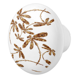 Dragonfly Frenzy Gold Ceramic Pull