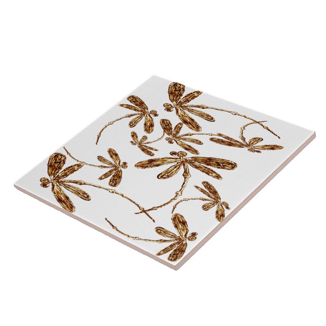 Dragonfly Frenzy Gold Ceramic Tile (Side)