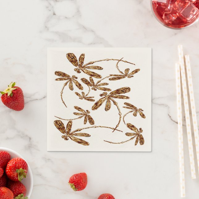 Dragonfly Frenzy Gold Napkin (Insitu)