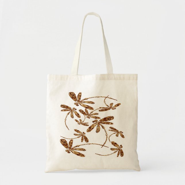 Dragonfly Frenzy Gold Tote Bag (Front)